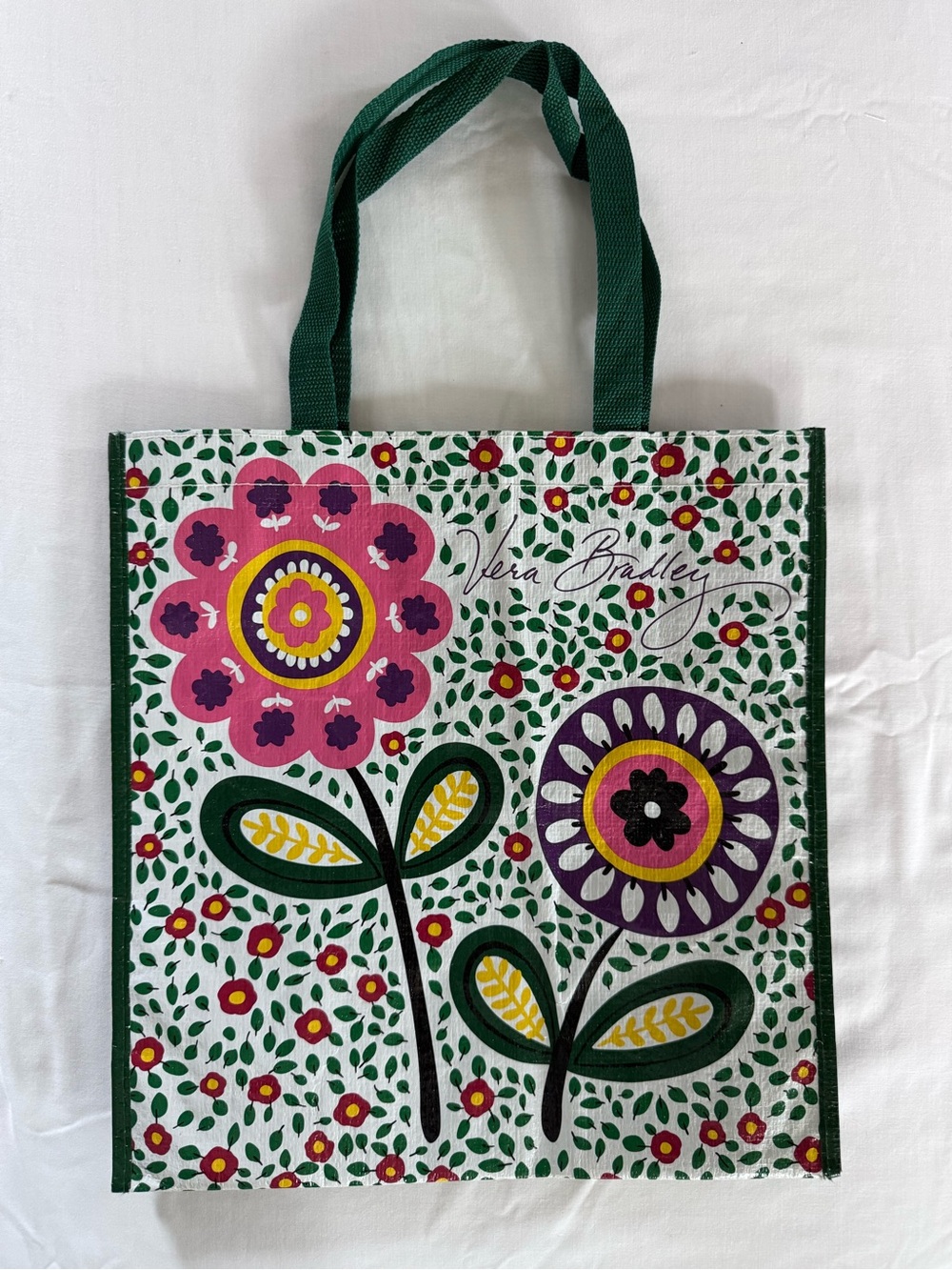 Vera Bradley Reusable Tote, Floral - Dark Green, Pink, and Purple